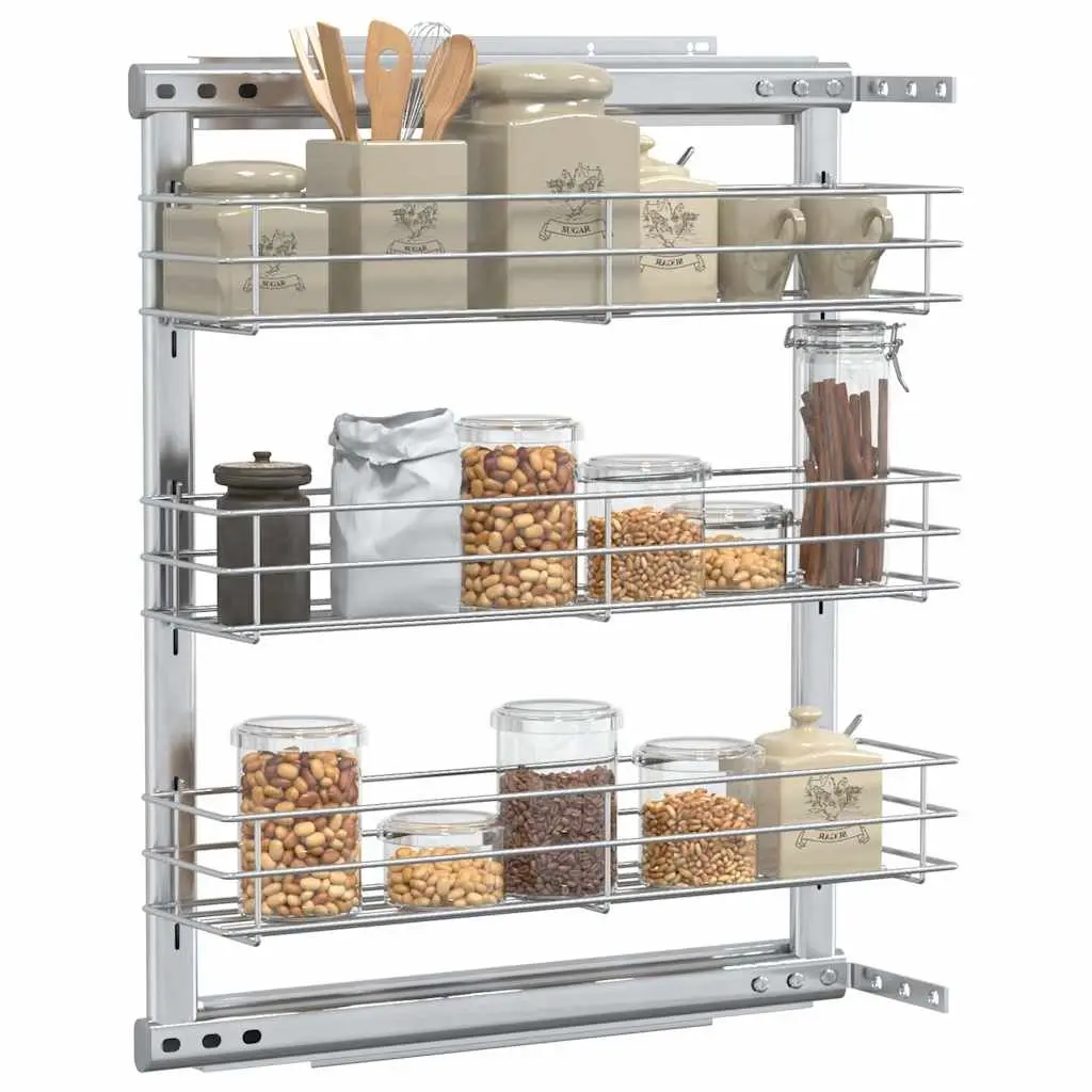 3-Tier Pull-Out Wire Basket Storage Organiser Silver 47 x 15.5 x 55.5 cm Smooth Sliding Runners