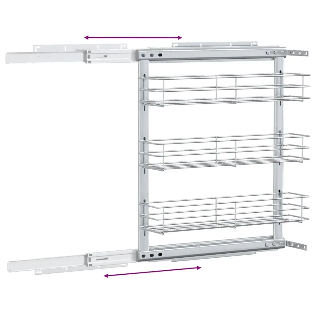 3-Tier Pull-Out Wire Basket Storage Organiser Silver 47 x 15.5 x 55.5 cm Smooth Sliding Runners
