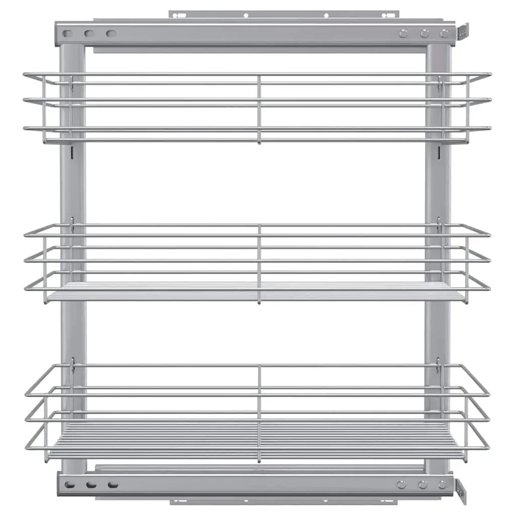 3-Tier Pull-out Kitchen Wire Basket Silver 47 x 35 x 56 cm Smooth Sliding Shelf Storage Organiser