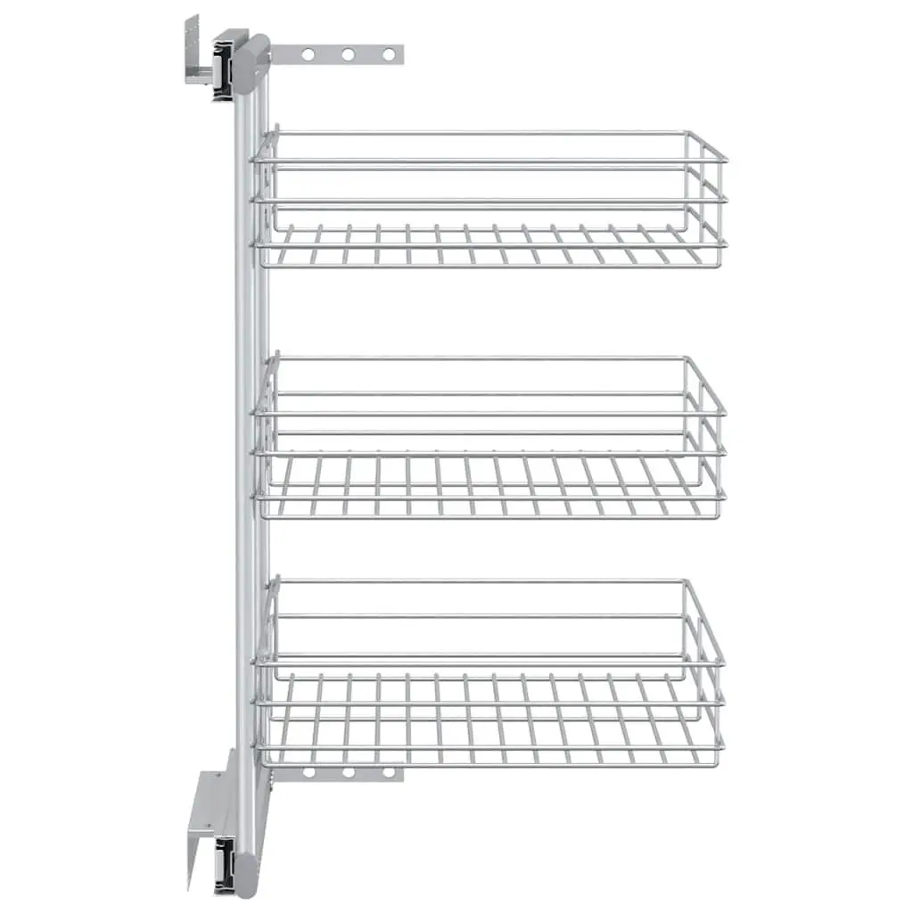 3-Tier Pull-out Kitchen Wire Basket Silver 47 x 35 x 56 cm Smooth Sliding Shelf Storage Organiser