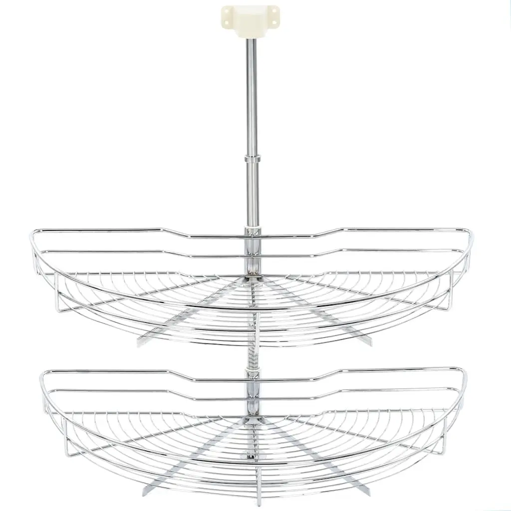 2-Tier Wire Basket Silver Kitchen Cupboard Organiser 180 Degree Rotating Storage Rack