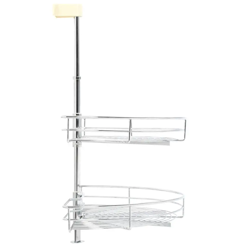 2-Tier Wire Basket Silver Kitchen Cupboard Organiser 180 Degree Rotating Storage Rack