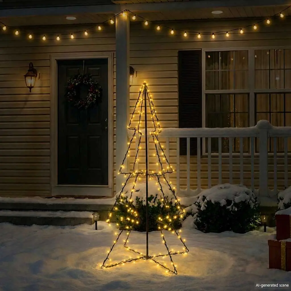 Christmas Cone Tree White 78x120cm 160 LEDs Indoor Outdoor Decoration Light