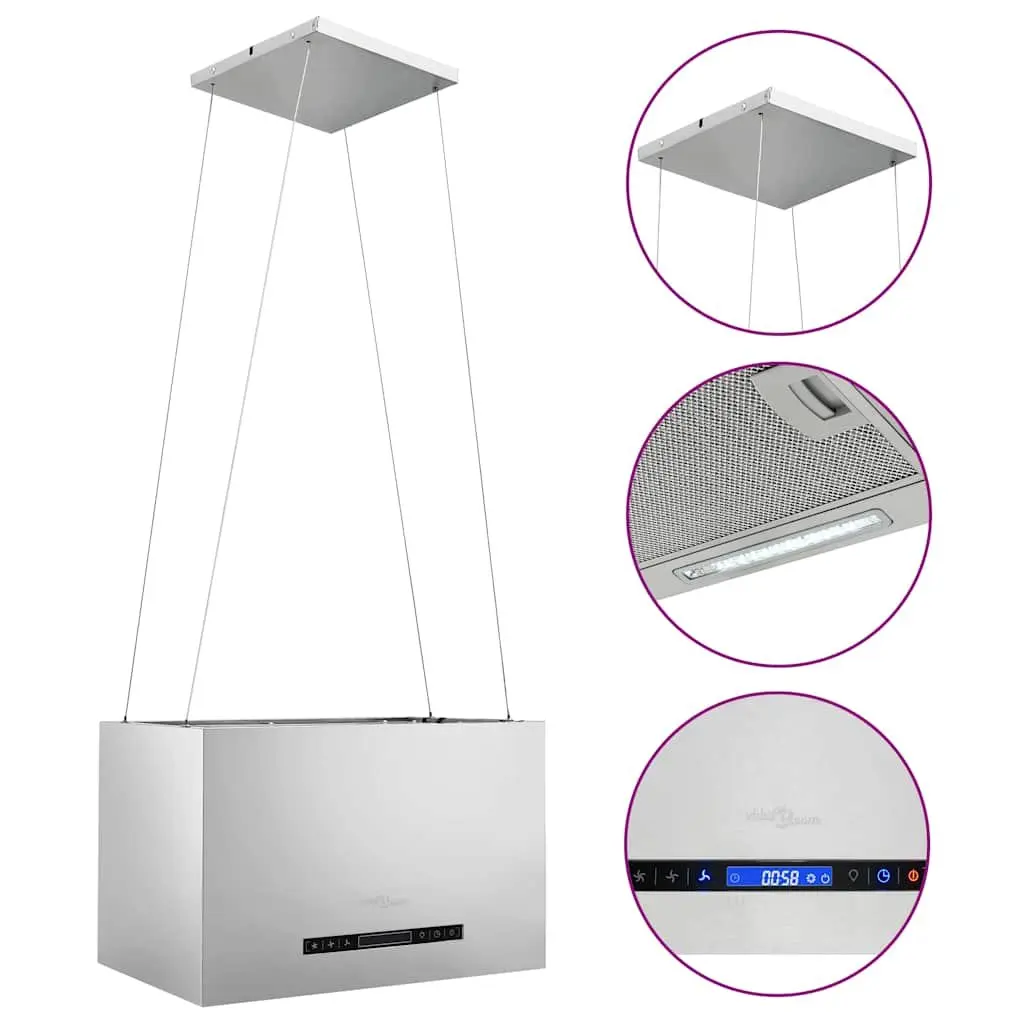 Island Range Hood Silver 55cm Ceiling Mounted Touch LCD 3-Speed Extraction Stainless Steel