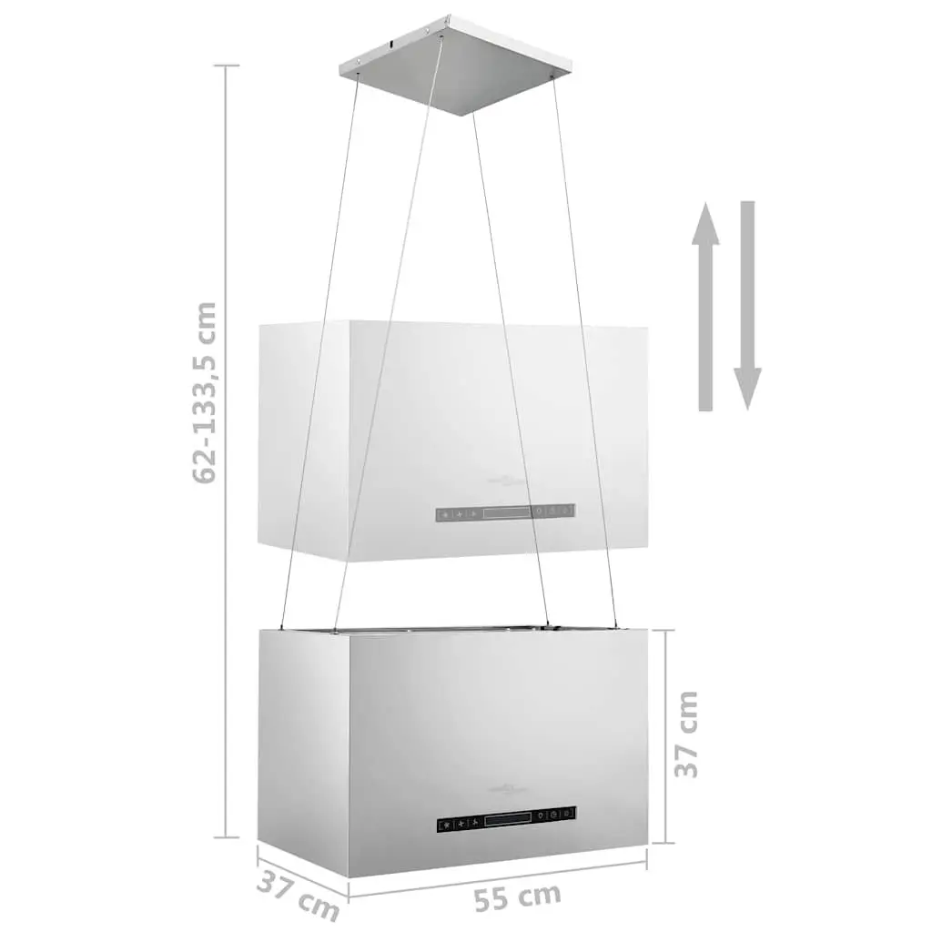 Island Range Hood Silver 55cm Ceiling Mounted Touch LCD 3-Speed Extraction Stainless Steel