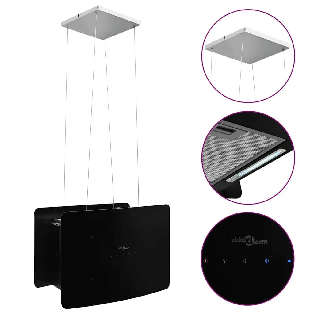 Island Range Hood Black Ceiling Mounted Touch Sensor LCD Tempered Glass