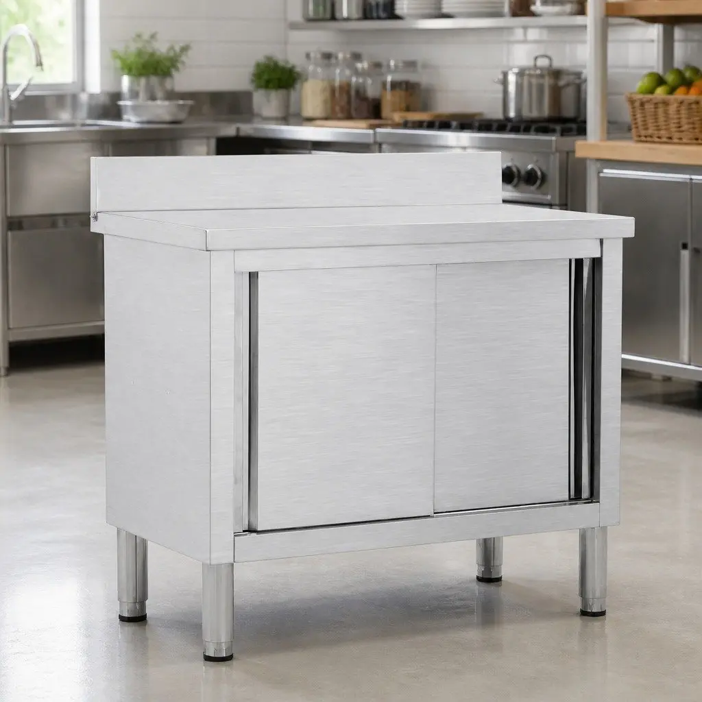 Stainless Steel Work Table with Sliding Doors 100x50x95-97cm Commercial Kitchen Equipment