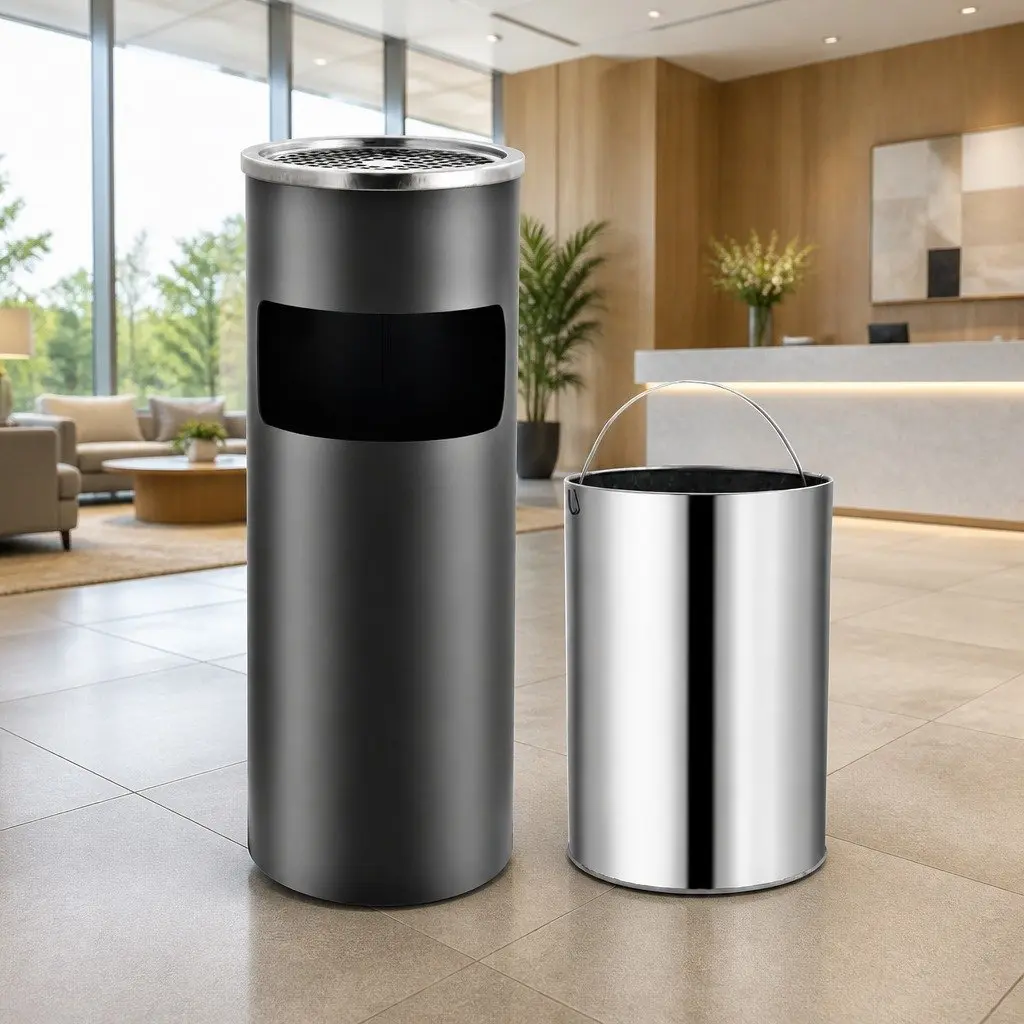 Ashtray Dustbin Grey Steel 30L Removable Insert