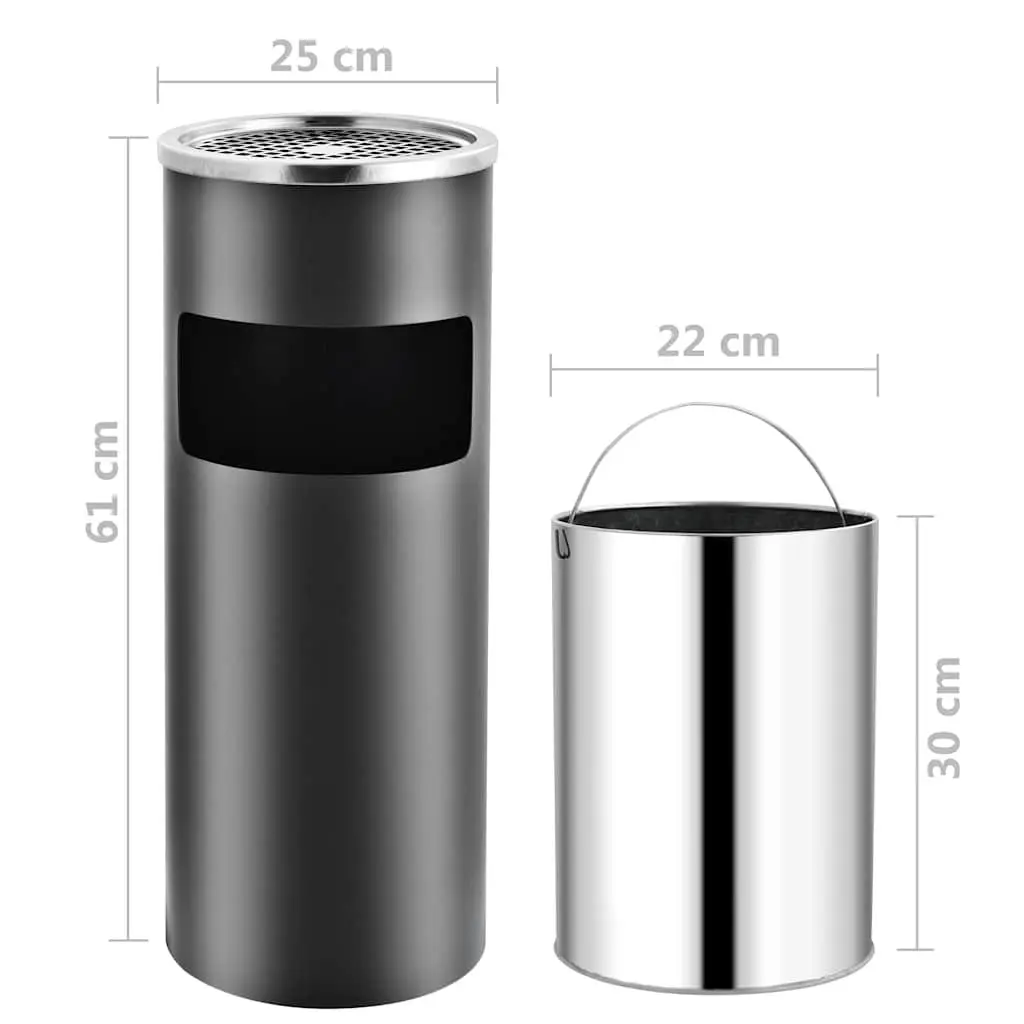 Ashtray Dustbin Grey Steel 30L Removable Insert