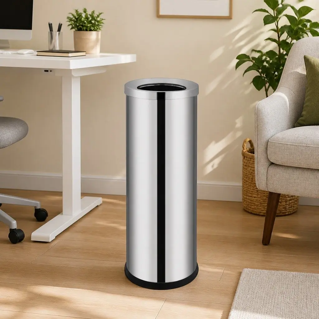 Stainless Steel Waste Bin Silver 32L Wide Opening Removable Inner Barrel