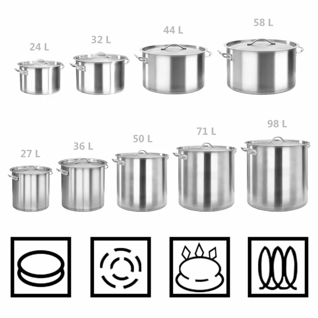 Stock Pot Silver 71 L Stainless Steel Large Capacity Professional Kitchen Cooking Pot