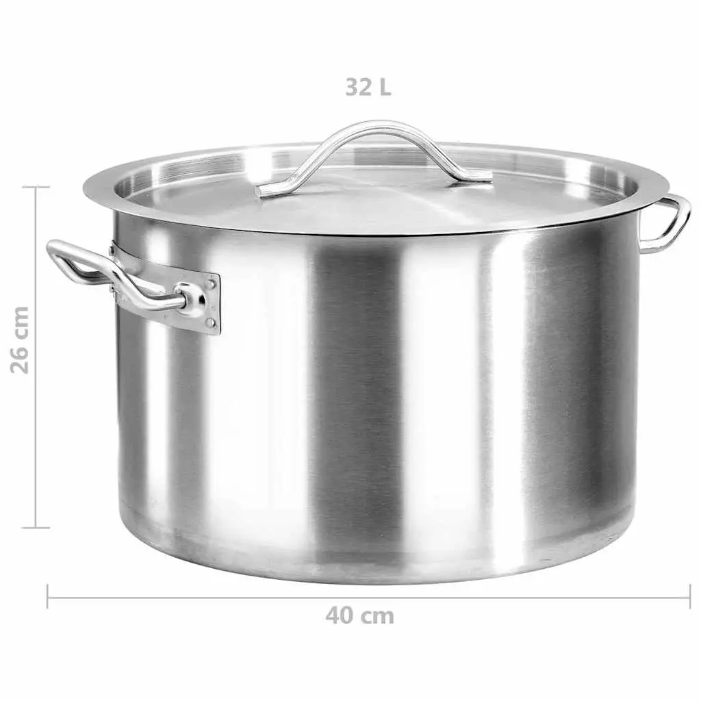 Stock Pot Silver 32L Stainless Steel Large Cooking Catering Soup Stew Pot