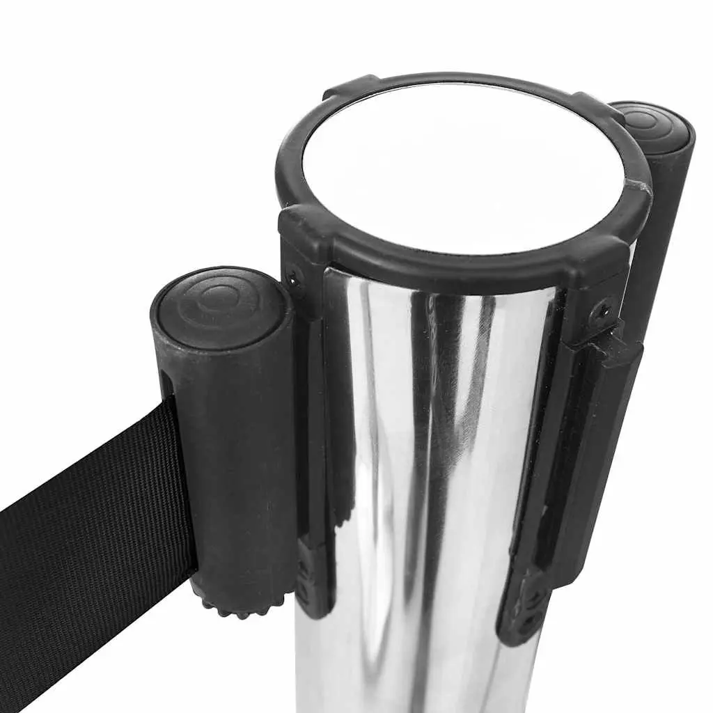 Retractable Belt Barrier Black 200cm Slow Retracting System for Queue Control and Crowd Safety