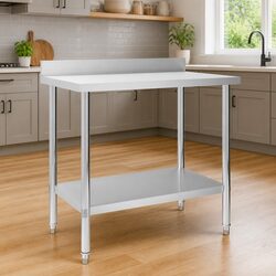 Food Prep Work Table with Integrated Backsplash