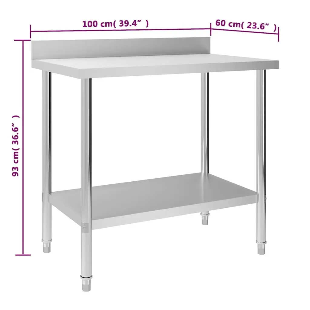Commercial Kitchen Work Table Stainless Steel 100x60x93cm Backsplash