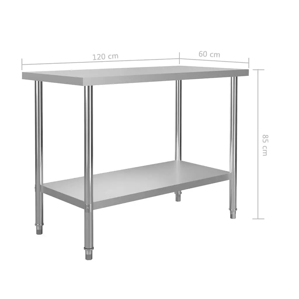Stainless Steel Work Table 120 x 60 x 85 cm Heavy-duty for Food Preparation and Commercial Kitchen Use