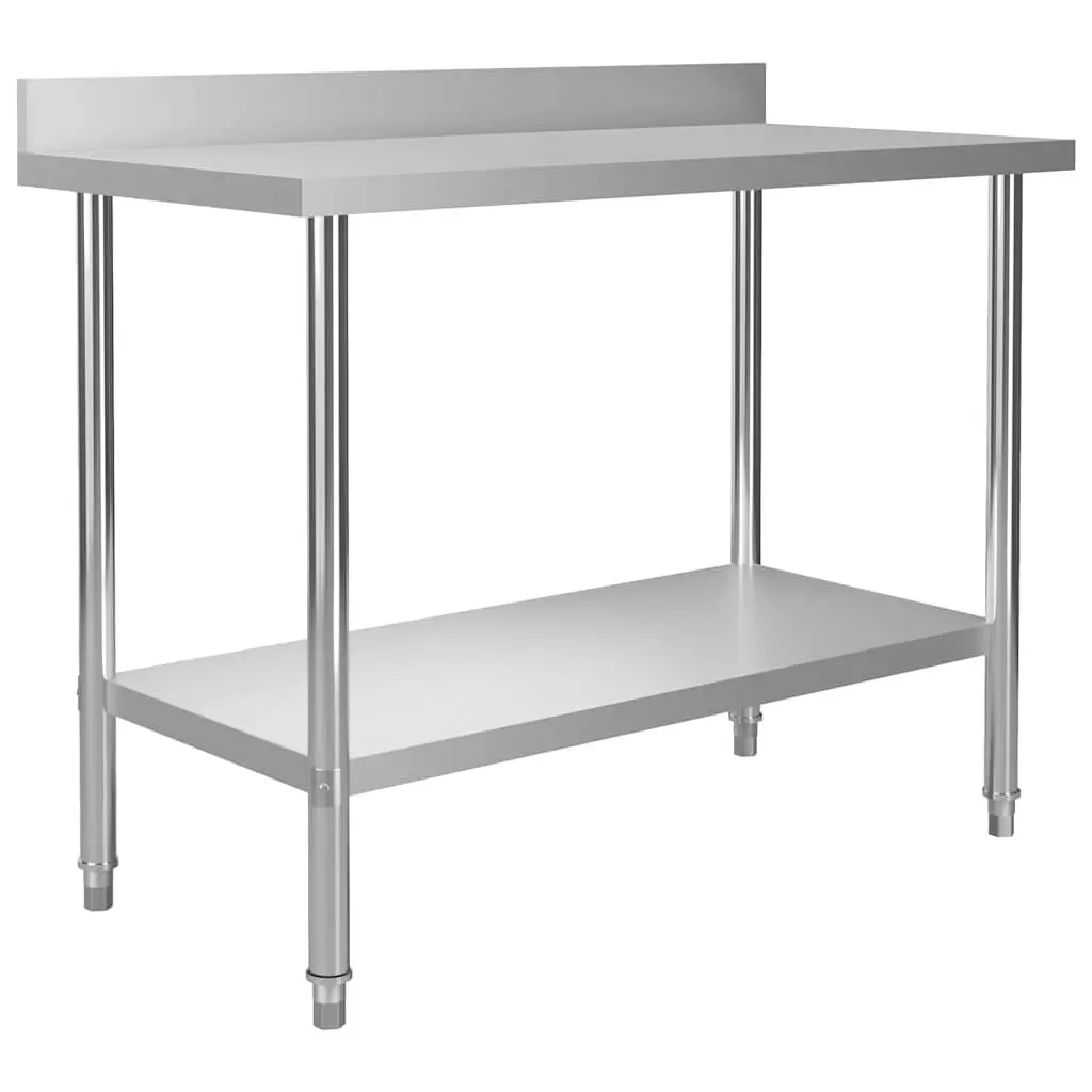 Commercial Kitchen Work Table Stainless Steel 120x60x93cm Heavy Duty Food Prep Station with Backsplash and Bottom Shelf