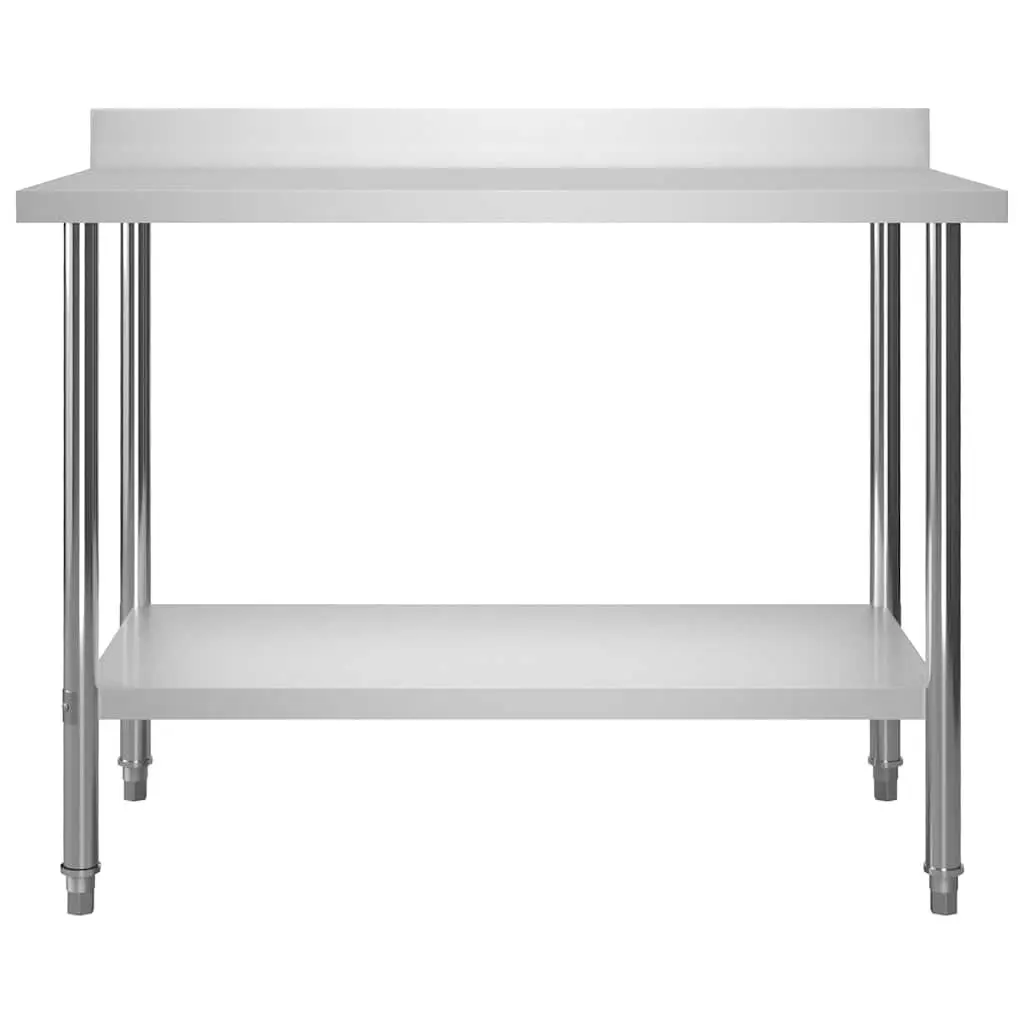 Commercial Kitchen Work Table Stainless Steel 120x60x93cm Heavy Duty Food Prep Station with Backsplash and Bottom Shelf