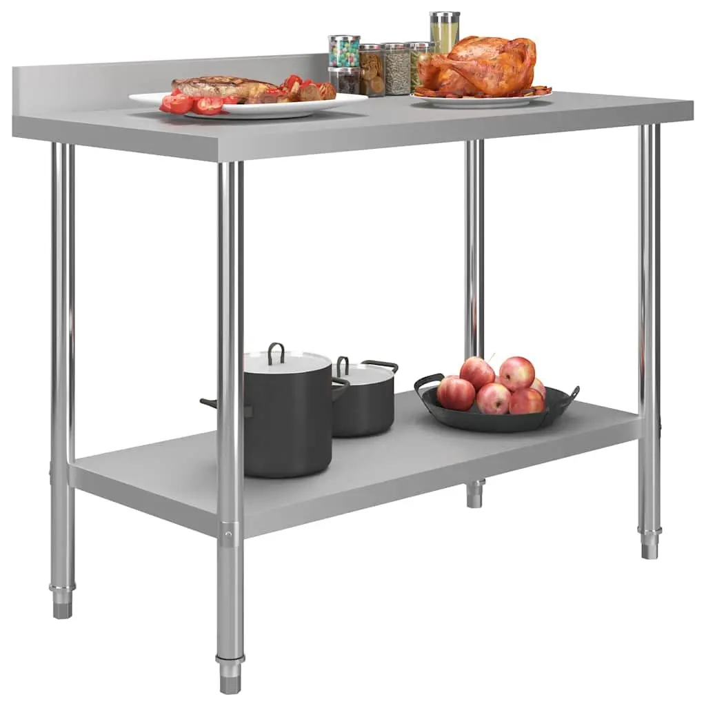 Commercial Kitchen Work Table Stainless Steel 120x60x93cm Heavy Duty Food Prep Station with Backsplash and Bottom Shelf