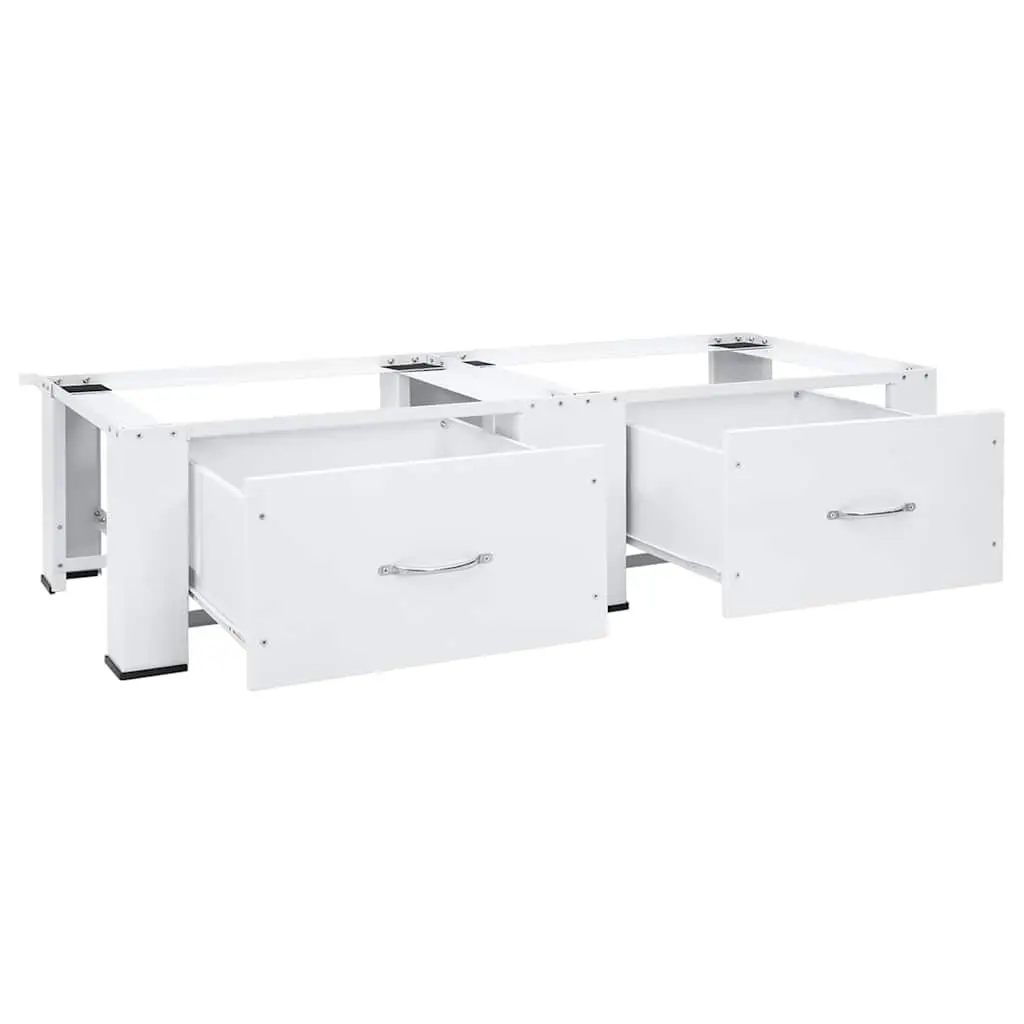 Washer Dryer Pedestal Stand White with Drawers Storage Laundry Machine Riser