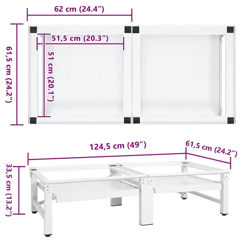 Washing Machine Dryer Pedestal Riser Stand Steel Height Adjustable with Pull-out Storage Shelves