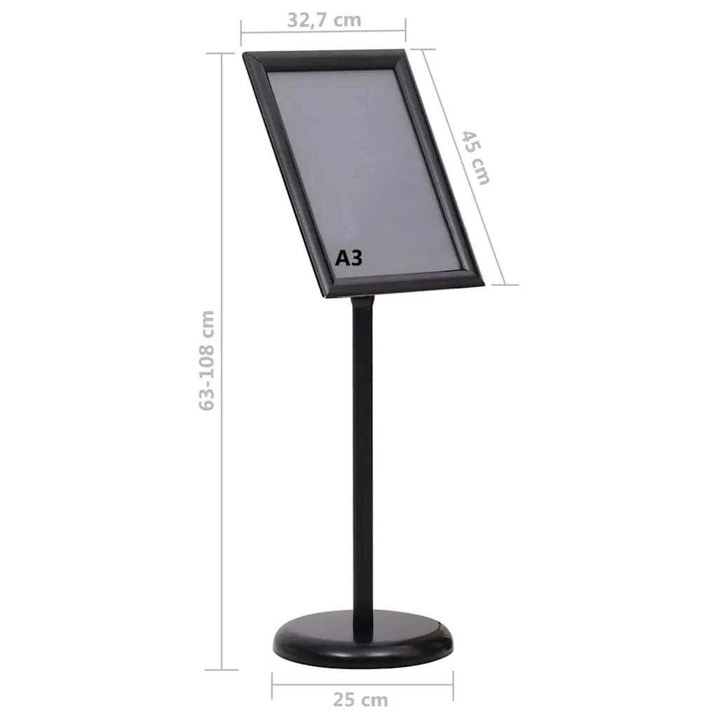 A3 Floor Pedestal Poster Stand Black Aluminium Alloy Frame Adjustable Panel