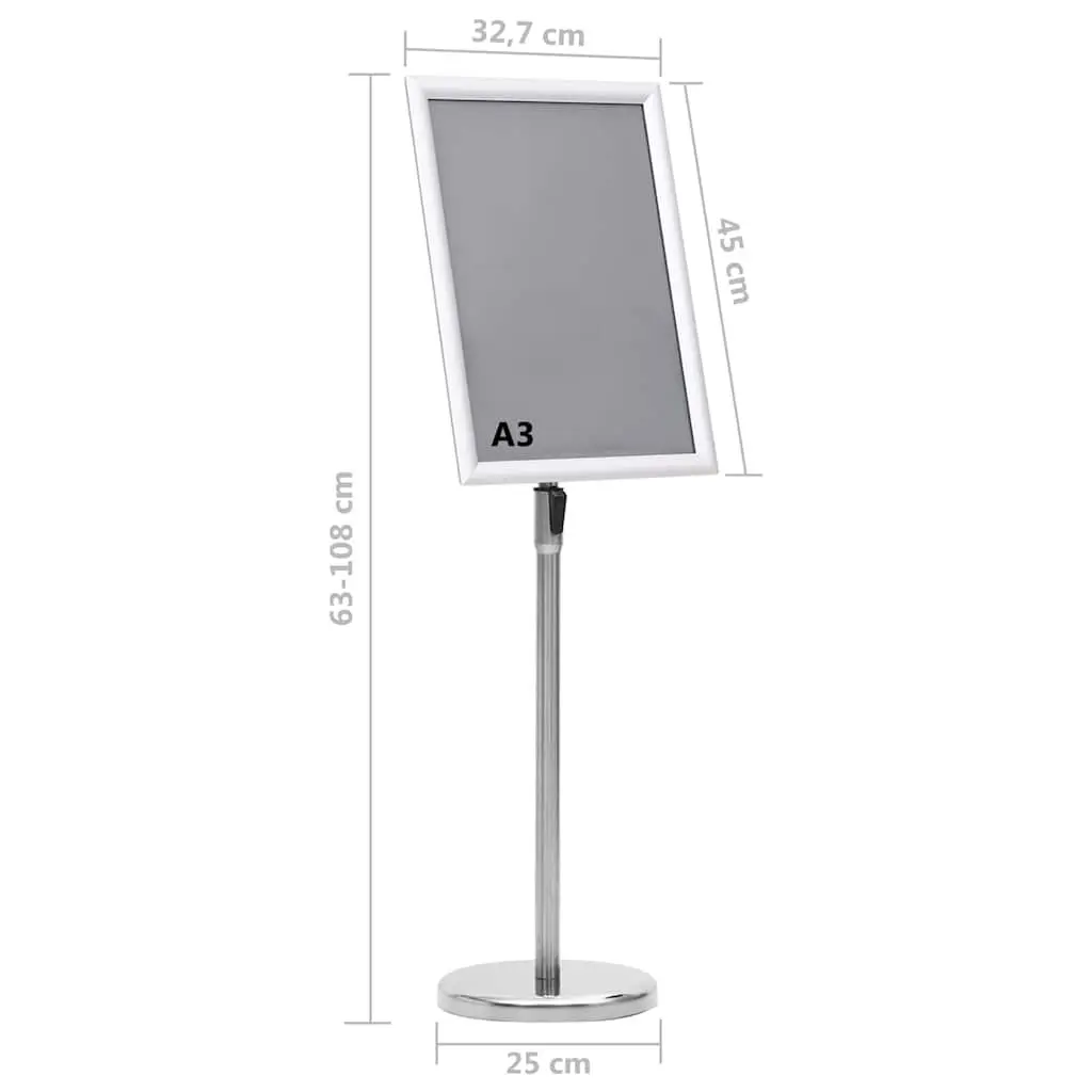 A3 Pedestal Poster Stand Silver Aluminium Display Floor Stand Adjustable
