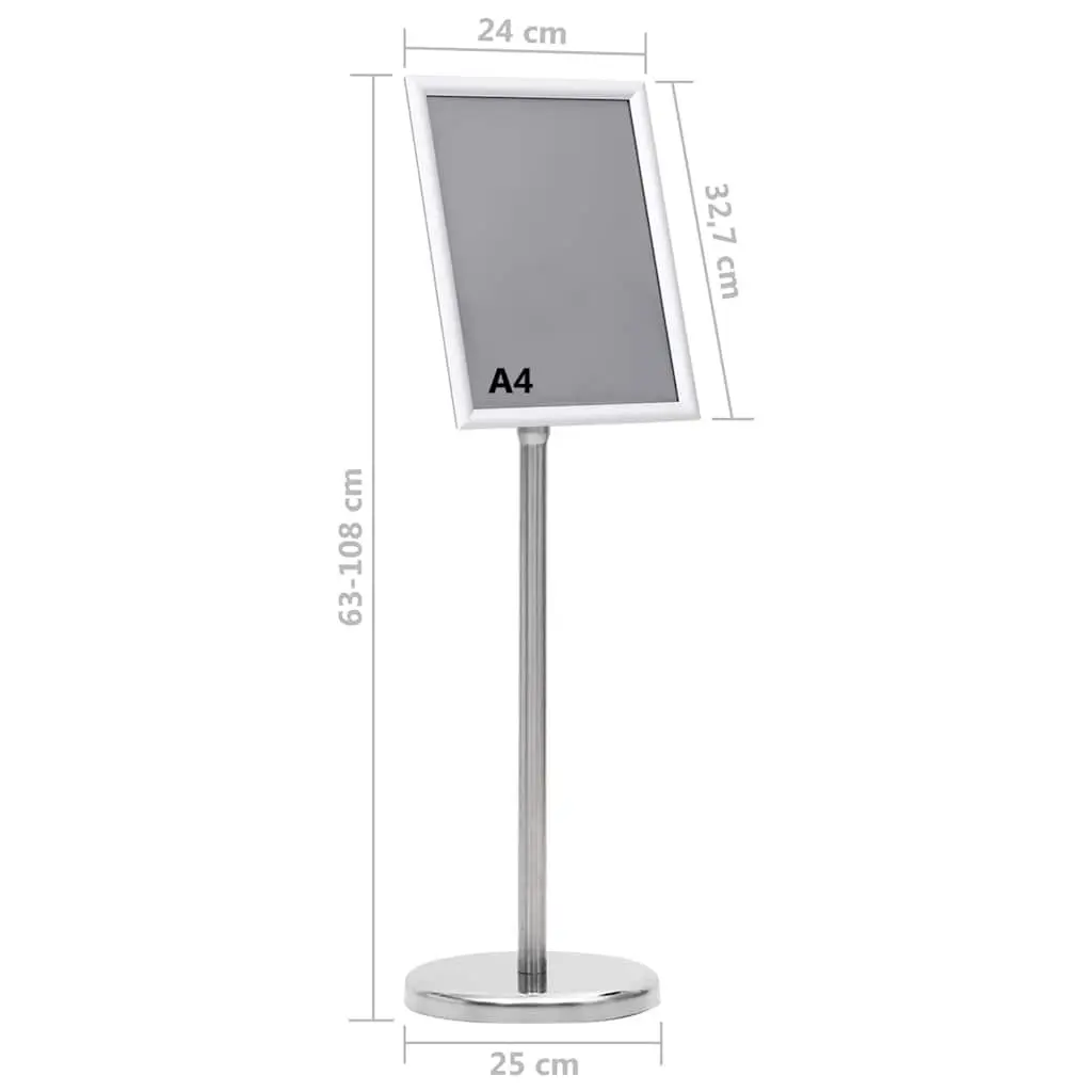 A4 Poster Stand Silver Floor Display Stand Adjustable Lightweight Aluminium Alloy