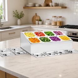 Gastronorm Container Holder with 8 GN 1/6 Stainless Steel Pans Salad Bar Storage