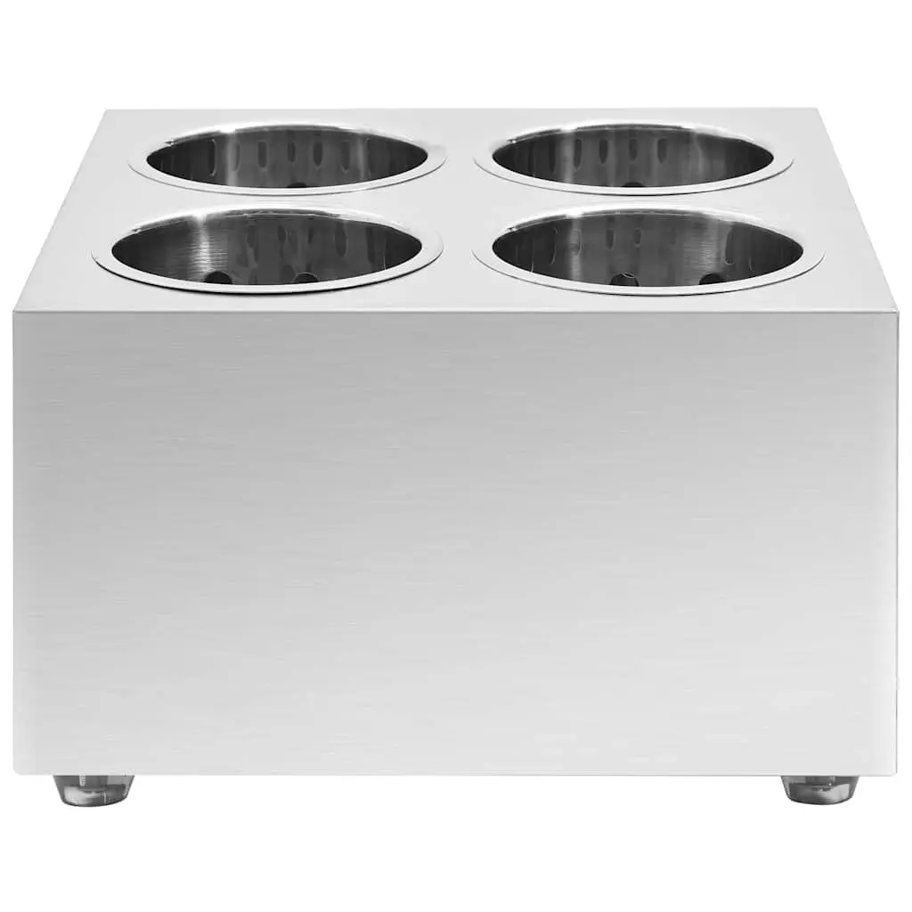Cutlery Holder Silver Stainless Steel 4 Grids Organiser
