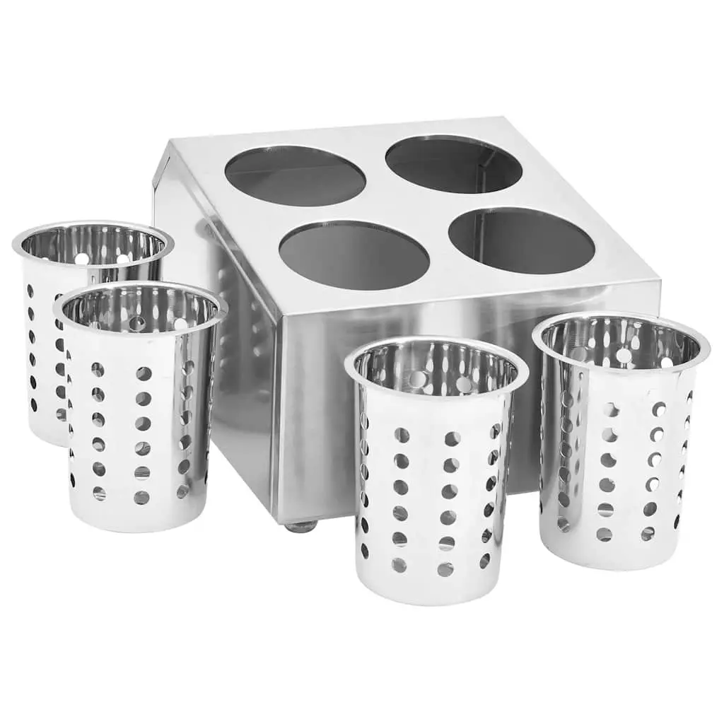 Cutlery Holder Silver Stainless Steel 4 Grids Organiser