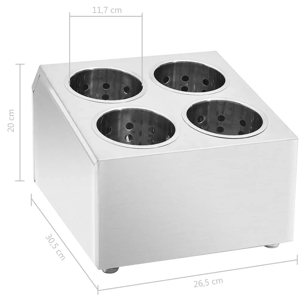 Cutlery Holder Silver Stainless Steel 4 Grids Organiser