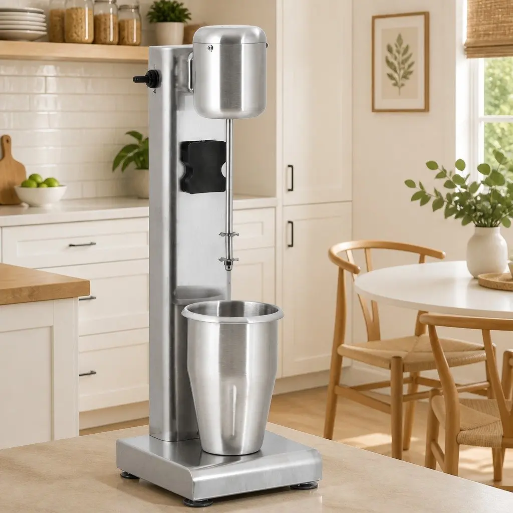 Milkshake Mixer Silver Stainless Steel 1L Dual Blade System Non-Slip Rubber Feet