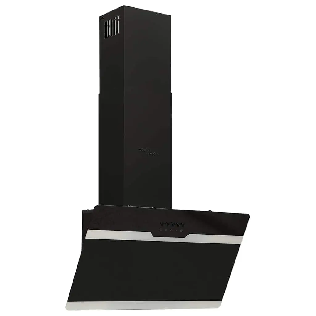 Wall Range Hood Black 60cm Powerful 297 m³/h Extraction with LED Lighting and Washable Aluminium Grease Filter