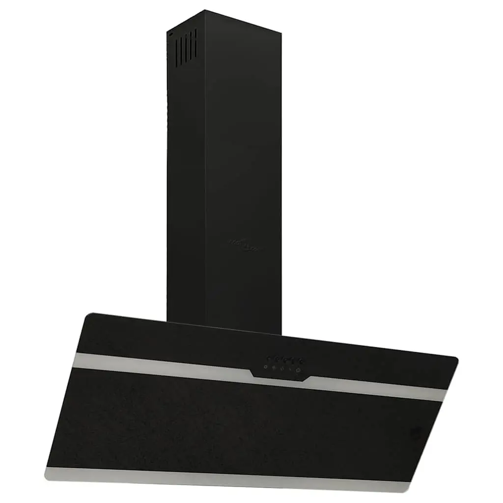 Wall Range Hood Black 90cm Tempered Glass LED Lamp 297m³/h Extraction Capacity