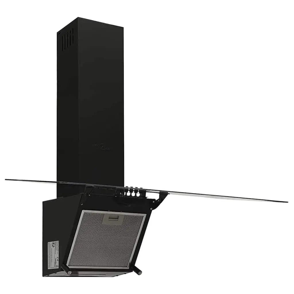 Wall Range Hood Black 90cm Tempered Glass LED Lamp 297m³/h Extraction Capacity