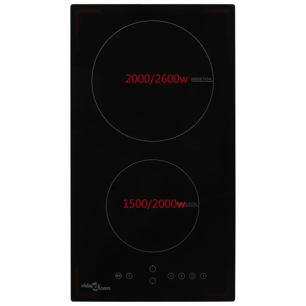 Induction Hob Black 2 Burners Touch Control Heat-Resistant Glass 3500W