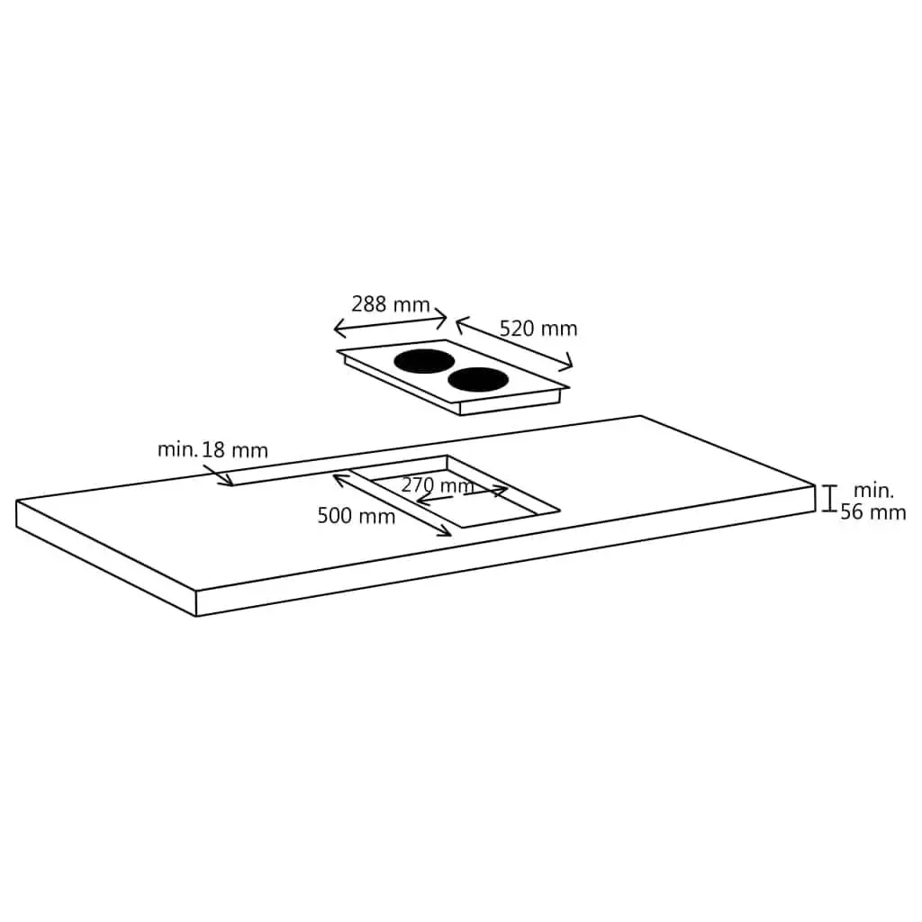 Induction Hob Black 2 Burners Touch Control Heat-Resistant Glass 3500W