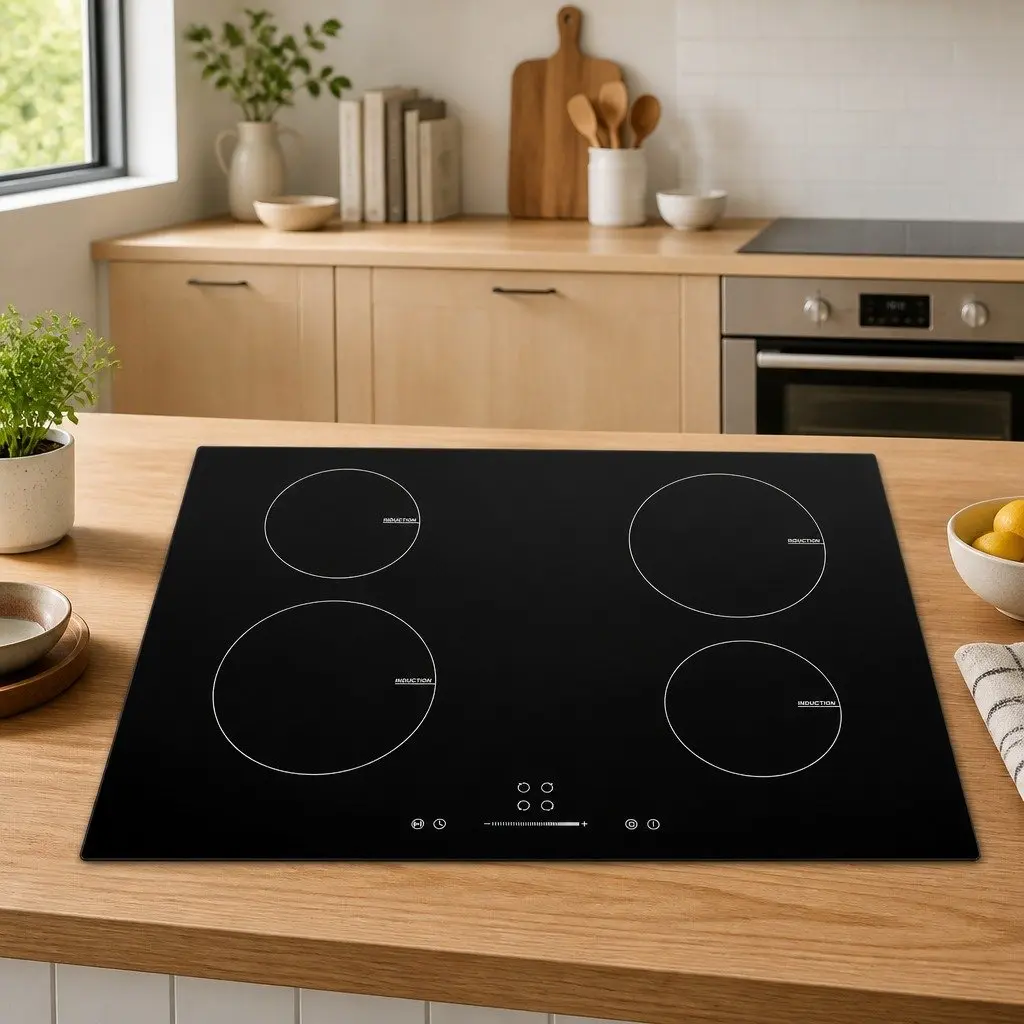 4 Burner Induction Hob Black Heat Resistant Glass Touch Control 7000W