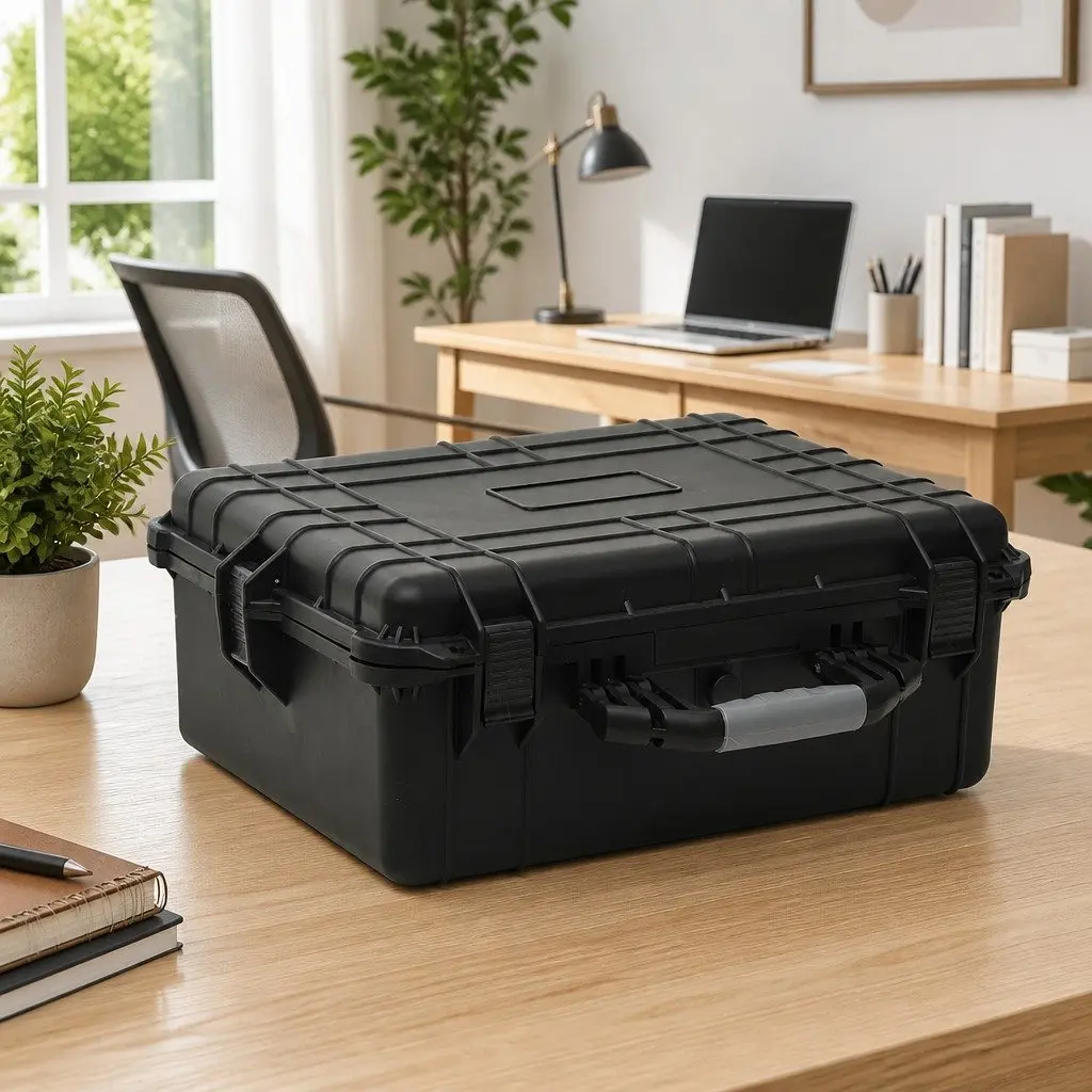 Camera Flight Case Black 55x43x21cm Hard Shell Water-resistant Lockable Removable Foam Inserts