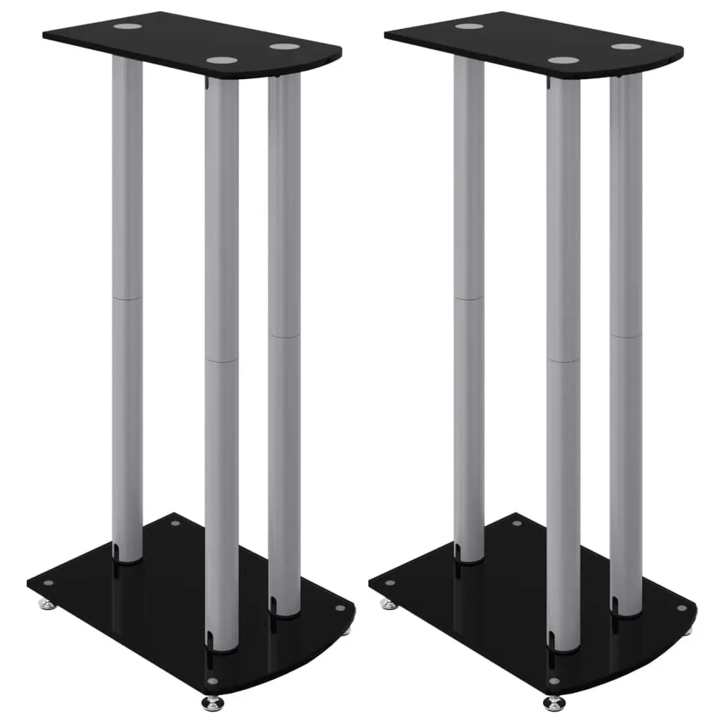 Speaker Stands Pair Tempered Glass 3 Pillar Design Black Home Audio Mount