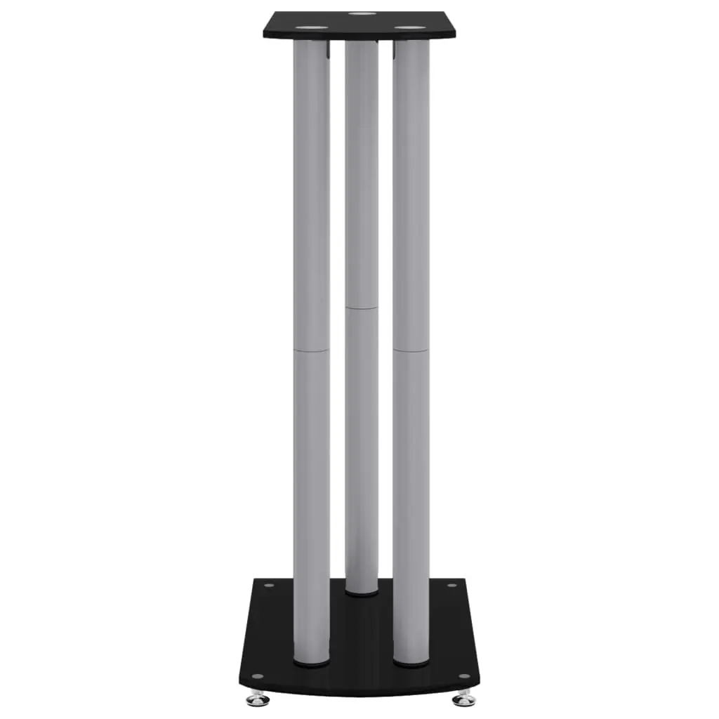 Speaker Stands Pair Tempered Glass 3 Pillar Design Black Home Audio Mount