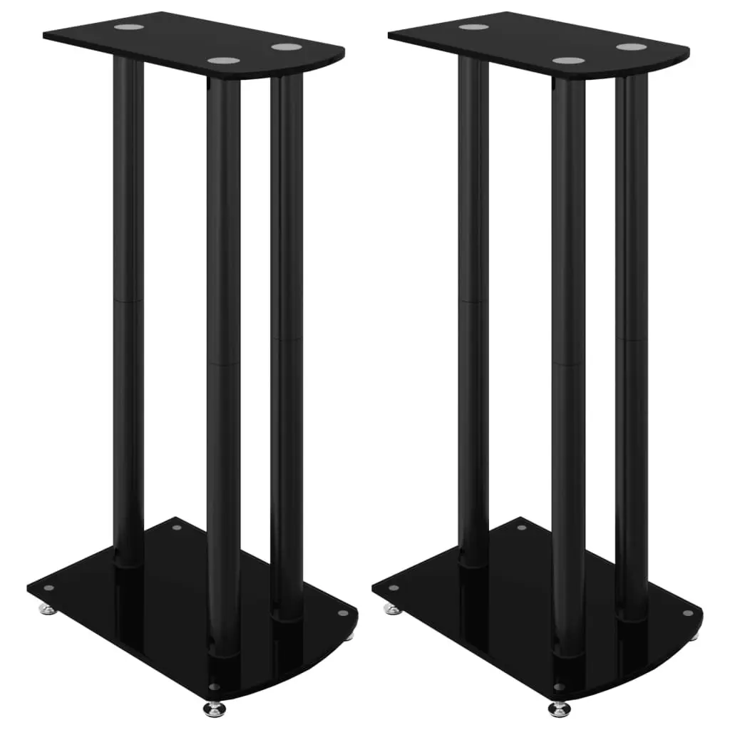 Speaker Stands Pair Black Tempered Glass 3 Pillar Design Audio Accessories