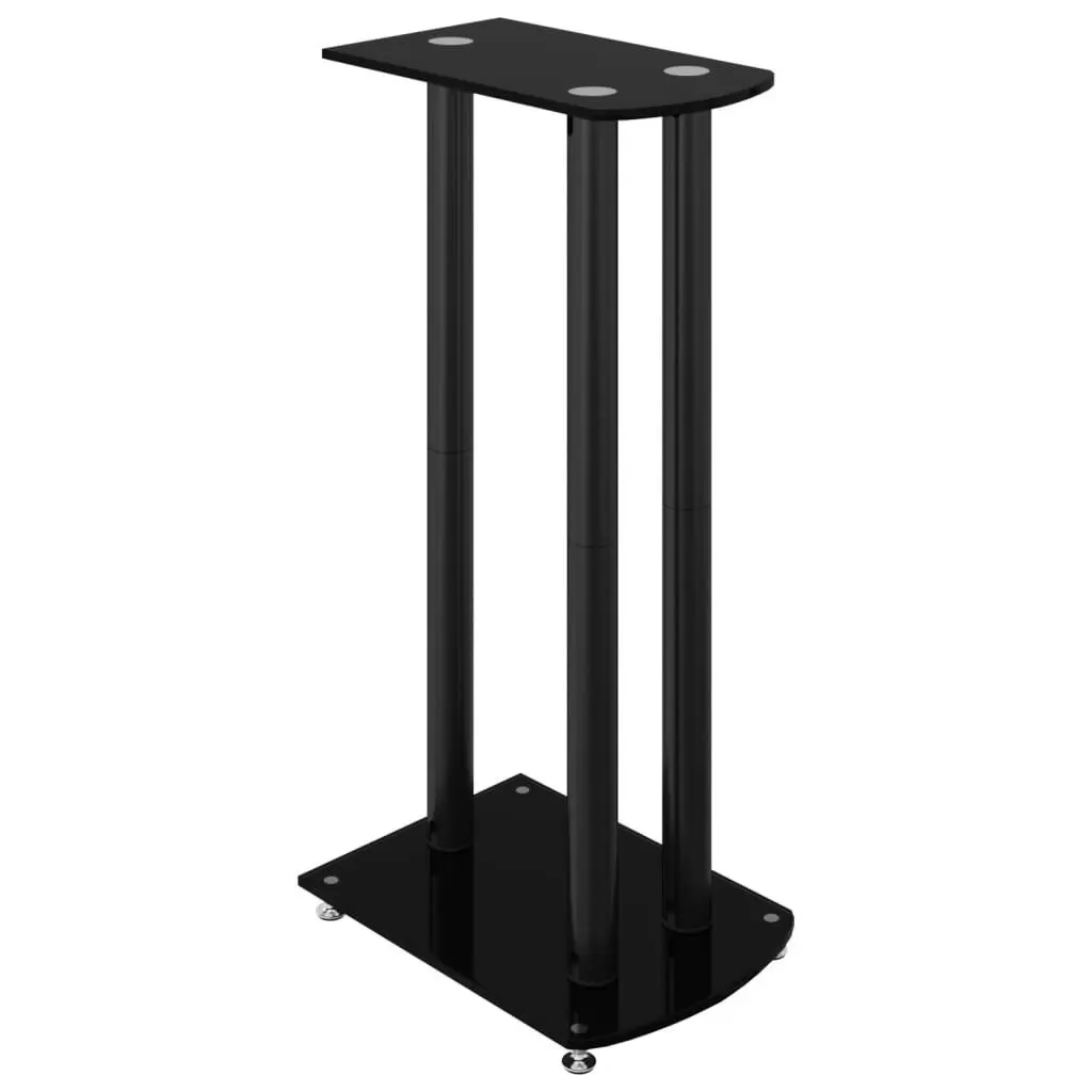 Speaker Stands Pair Black Tempered Glass 3 Pillar Design Audio Accessories