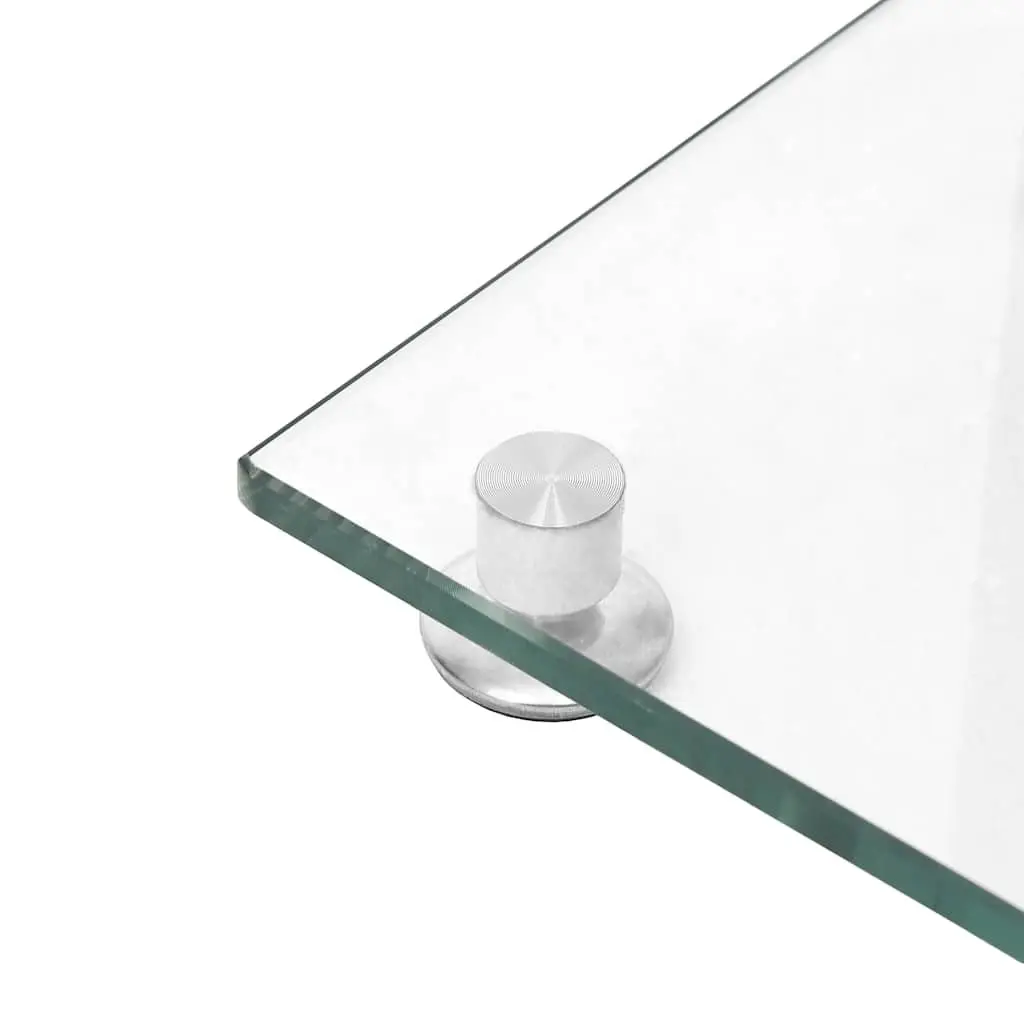 Silver Speaker Stands Pair 2 Piece Tempered Glass Single Pillar Audio Display Mount
