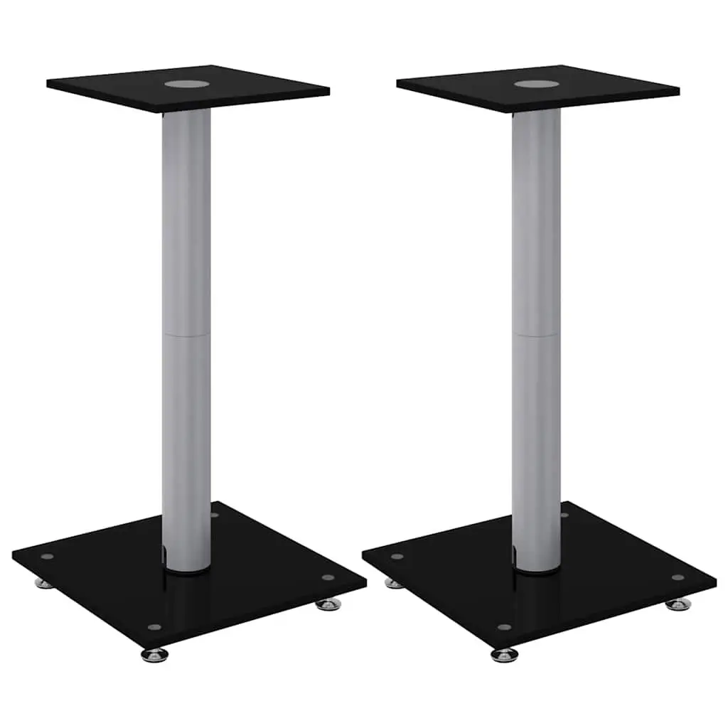 Speaker Stands Pair Black Tempered Glass Pillar Design Audio Stand Mount