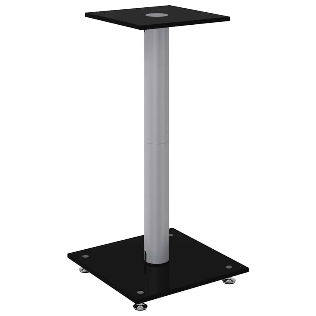 Speaker Stands Pair Black Tempered Glass Pillar Design Audio Stand Mount