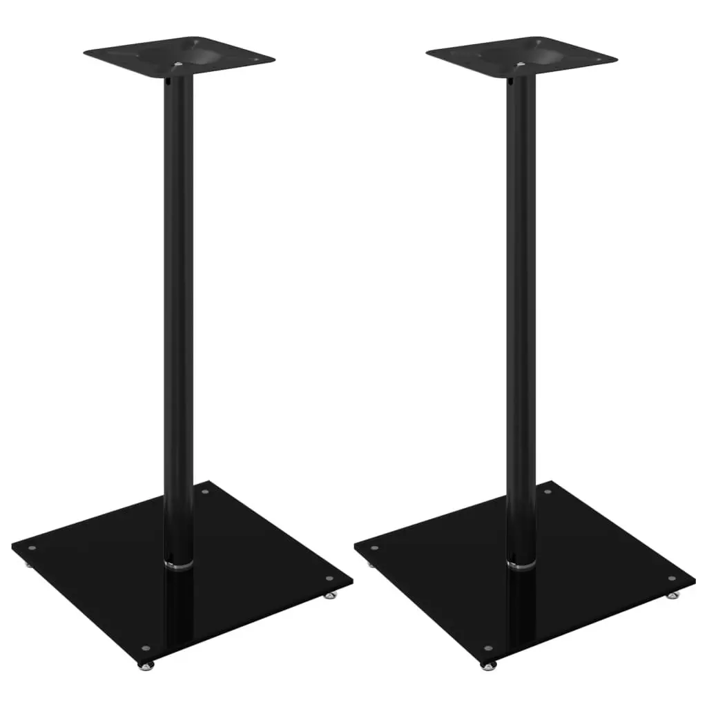Speaker Stands Pair Black Tempered Glass Pillar Design Wire Management Audio