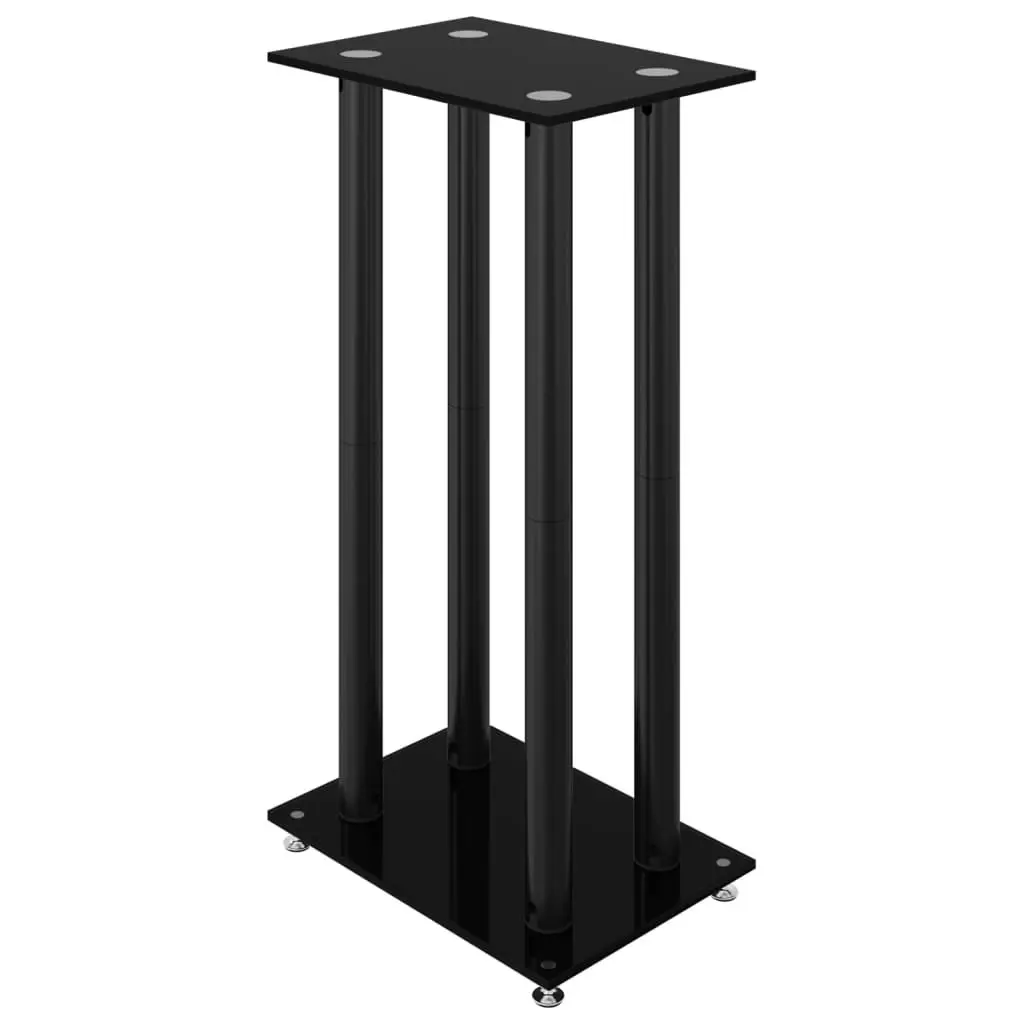 Speaker Stands Pair Black Tempered Glass 4 Pillar Design Audio Stand Mount