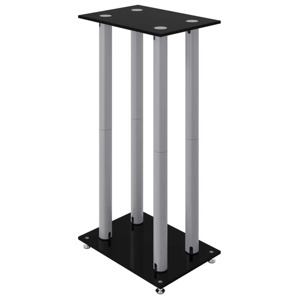 Speaker Stands Pair Black Tempered Glass 4 Pillars Audio Monitor Home Studio